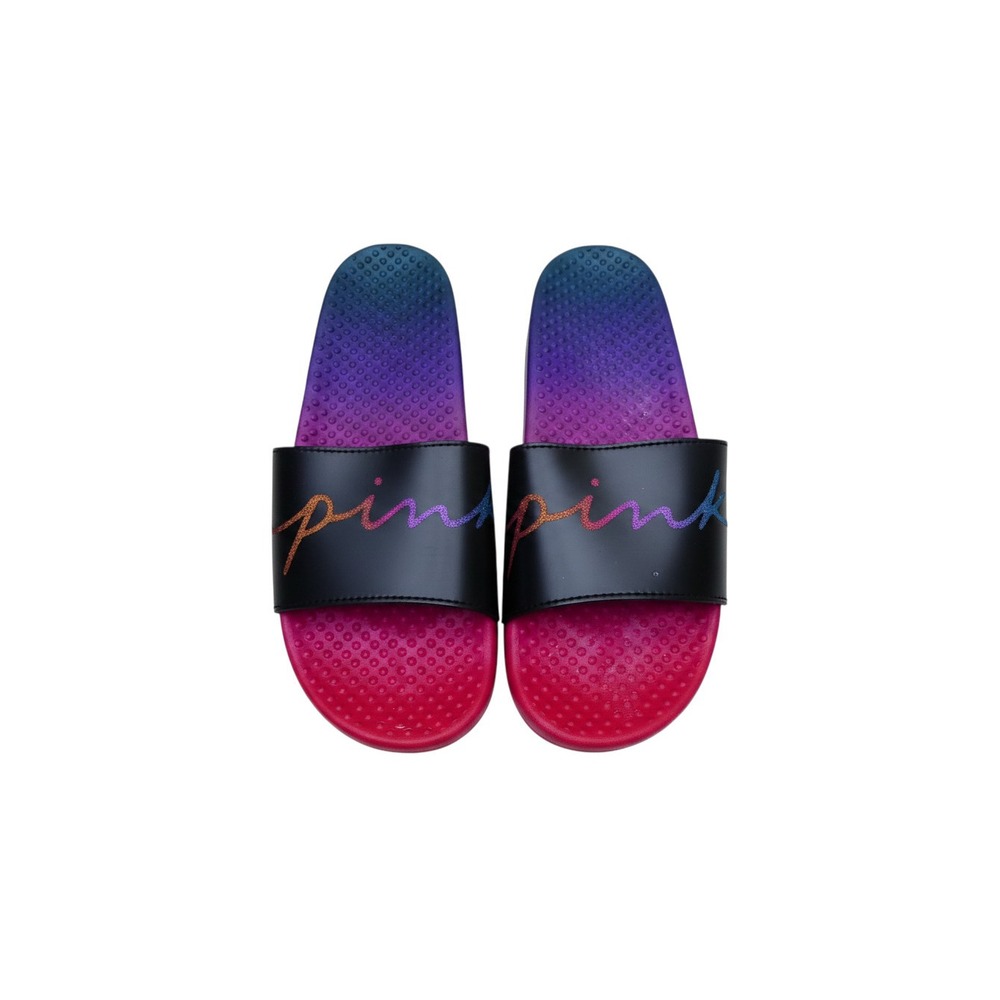 PINK Slide Sandals Womens L Multicolor New Ombre Logo Beach Pool Shoes
